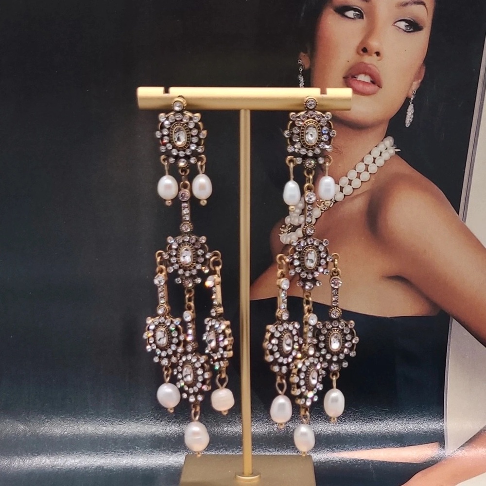 Elegant Gold and Pearl Chandelier Earrings